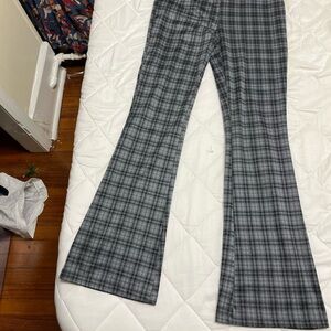 Vanilla Star Gray Plaid Wide Leg Pants
